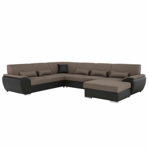 U alakú ülőgarnitúra, barna szövet / barna textilbőr, jobb oldali kivitel, EMILY U