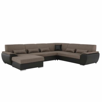   U alakú ülőgarnitúra, barna szövet / barna textilbőr, balos kivitelben, EMILY U