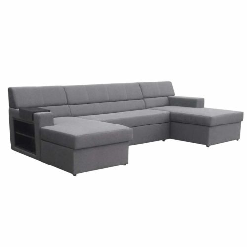 Ülőgarnitúra 2 rakodótérrel, szürke szövet, balos, MARKOS