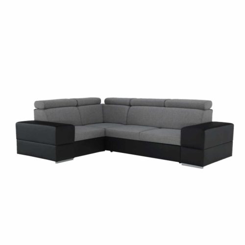 Kinyitható ülőgarnitúra, fekete/világosszürke, balos, MONAKO ROH MALÝ