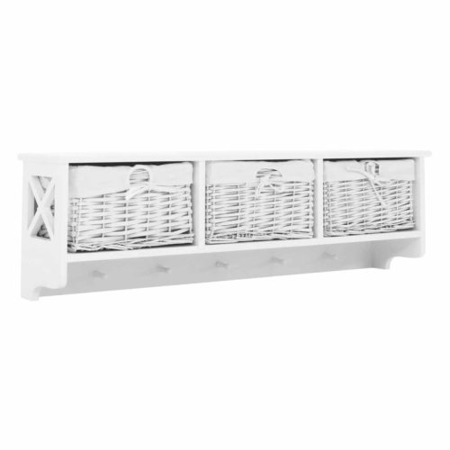Akasztós fali polc, 3 kosárral, fehér, RAFAELLO