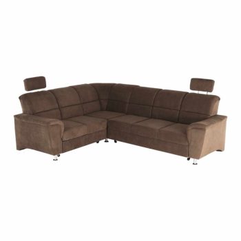   Ülőgarnitúra ágyfunkcióval, bal oldali kivitel, barna szövet, SANTIAGO