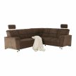 Ülőgarnitúra ágyfunkcióval, barna szövet, jobb oldali kivitel, SANTIAGO