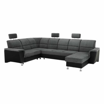   Ülőgarnitúra, bal oldali kivitel, fekete textilbőr/sötétszürke szövet, SANTIAGO U