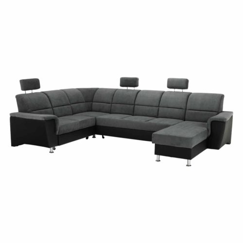 Ülőgarnitúra, bal oldali kivitel, fekete textilbőr/sötétszürke szövet, SANTIAGO U