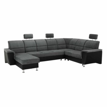   Ülőgarnitúra, jobb oldali kivitel, fekete textilbőr /szürke szövet, SANTIAGO U