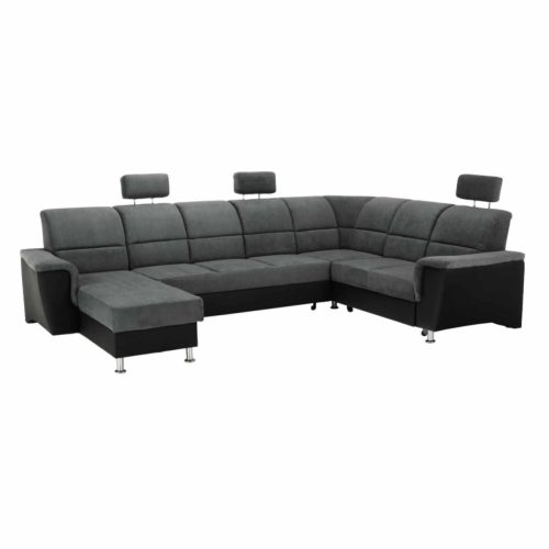 Ülőgarnitúra, jobb oldali kivitel, fekete textilbőr /szürke szövet, SANTIAGO U