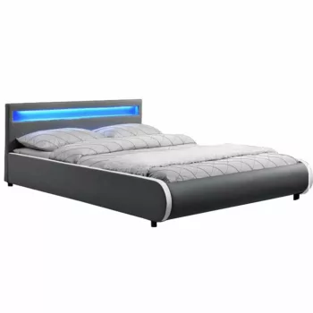   Franciaágy RGB LED világítással, szürke, 160x200, DULCEA