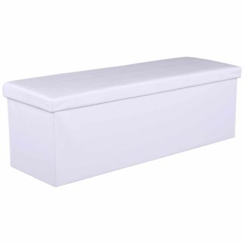 Összehajtható puff, fehér műbőr, ZAMIRA