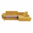 Szövetborítású sarokgarnitúra, ágyfunkcióval, ágyneműtartóval, állítható fejtámlával, jobbos kivitel, Soro 40 mustársárga, FABIA