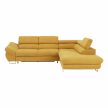 Szövetborítású sarokgarnitúra, ágyfunkcióval, ágyneműtartóval, állítható fejtámlával, jobbos kivitel, Soro 40 mustársárga, FABIA