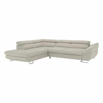   Szövetborítású sarokgarnitúra, ágyfunkcióval, ágyneműtartóval, állítható fejtámlával, balos kivitel, Soro 21 taupe szürkésbézs, FABIA