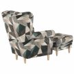 Füles fotel puffal, szövet barna-zöld minta, ASTRID