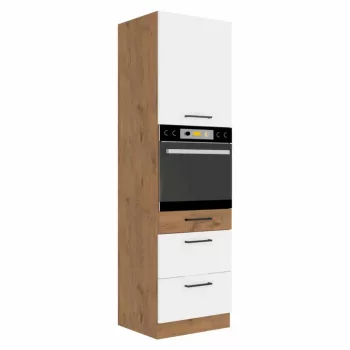   Magas szekrény beépített sütőnek, lancelot tölgy/ fehér extra magas fényű HG, VEGA 60 DPS-210 3S 1F