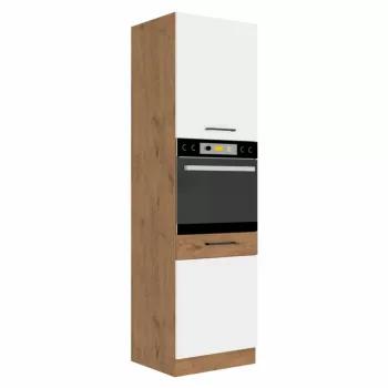   Magas szekrény beépített sütőnek, lancelot tölgy/ fehér extra magas fényű HG, VEGA 60 DP-210 2F