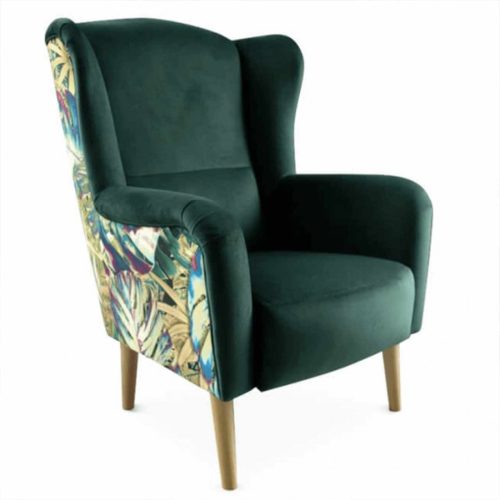 Dizájnos fotel, szövet smaragd/minta Jungle, BELEK
