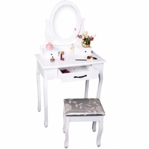 Fésülködőasztal ülőkével, fehér/ezüst, LINET New
