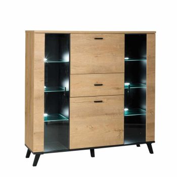 Komód, lefkas tölgy/fekete, SIRAN TYP 3