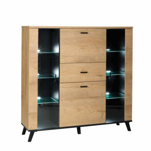 Komód, lefkas tölgy/fekete, SIRAN TYP 3