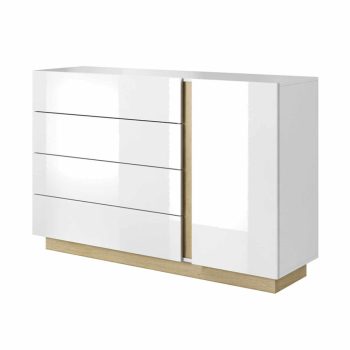   Komód, D4S, fehér, grandson tölgy/fehér magasfényű, CITY