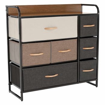 Komód szövet fiókokkal, fekete/bézs/barna, HAZEL TYP 3
