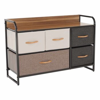 Komód szövet fiókokkal, fekete/bézs/barna, HAZEL TYP 4