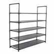 Cipőtartó, 5 soros, fém, fekete, szövet polcokkal, MADILO