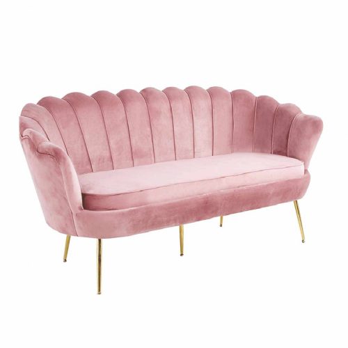 Luxus heverő, 3-as ülés, rózsaszín Velvet szövet/króm arany, Art-deco stílus, NOBLIN , Rózsaszín , Szövet