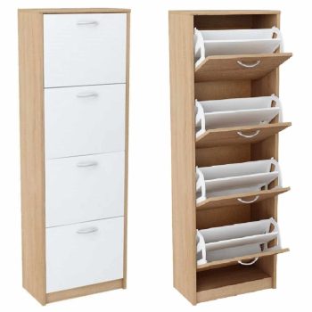   Négyrészes cipősszekrény, tölgy sonoma/fehér, VIVAT NEW TYP 3 , Barna , Faforgács