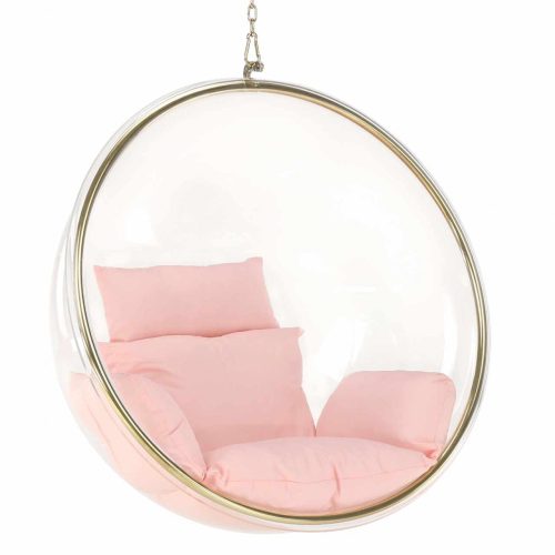 Függő fotel, átlátszó/arany/rózsaszín, BUBBLE TYP 1 , Rózsaszín , Szövet