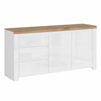   Komód 2D3S, fényes fehér/wotan tölgy, VILGO , Barna , MDF