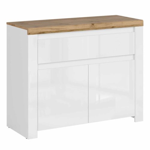 Komód 2D1S, fényes fehér/wotan tölgy, VILGO , Fehér , MDF