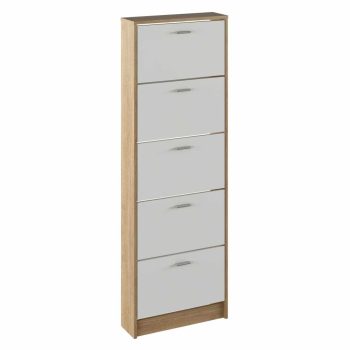   Cipősszekrény, 5 soros, sonoma tölgy/fehér, MOBI 15 , Barna , Faforgács