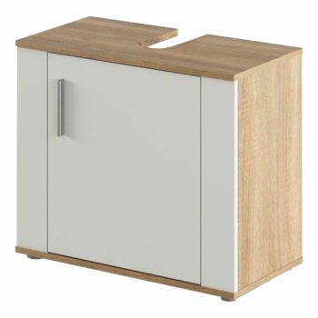   Szekrény mosogató alá, sonoma tölgy/matt fehér, LESSY NEW 02 , Fehér , Faforgács