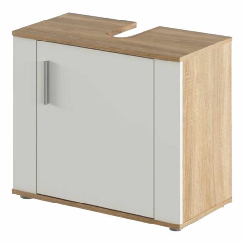 Szekrény mosogató alá, sonoma tölgy/matt fehér, LESSY NEW 02 , Fehér , Faforgács