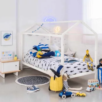   Modern ágy, fehér, tűnyalábos fenyőfa, IMPRES , Fehér , Fenyő