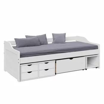   Ágy tárolóhellyel, fehér, tömörfa, 90x200, MAXI NEW , Fehér , Masszív