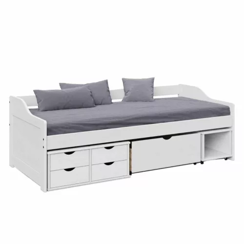 Ágy tárolóhellyel, fehér, tömörfa, 90x200, MAXI NEW , Fehér , Masszív