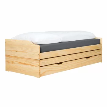   Ágy kihúzható pótágyakkal, természetes, tömörfa, 90x200, FLOPY , Barna , Masszív