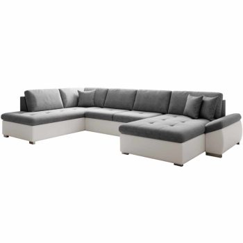   Kinyitható ülőgarnitúra, fehér/szürke, balos, MATAR U , Fehér , Ekobőr