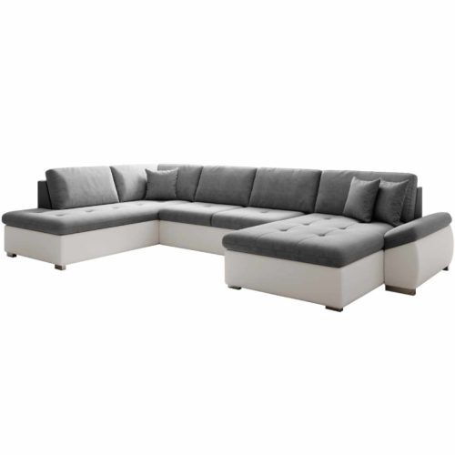 Kinyitható ülőgarnitúra, fehér/szürke, balos, MATAR U , Fehér , Ekobőr