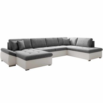   Kinyitható ülőgarnitúra, fehér/szürke, jobbos, MATAR U , Fehér , Szövet