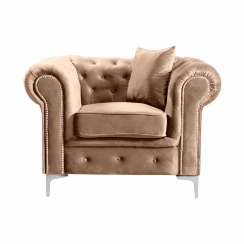 Luxus fotel, világosbarna Velvet szövet, ROMANO , Barna , Szövet