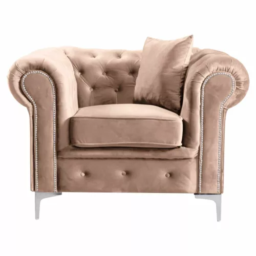 Luxus fotel, világosbarna Velvet szövet, ROMANO , Barna , Szövet