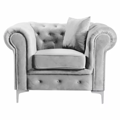 Luxus fotel, világosszürke Velvet szövet, ROMANO , Szürke , Szövet