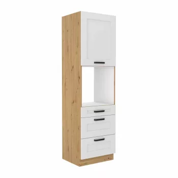   Magas szekrény beépített sütőhöz, fehér/artisan tölgy, LULA 60 DPS-210 3S 1F , Fehér , MDF
