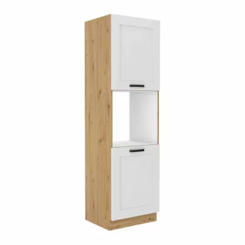   Magas szekrény beépített sütőhöz, fehér/artisan tölgy, LULA 60 DP-210 2F , Fehér , MDF