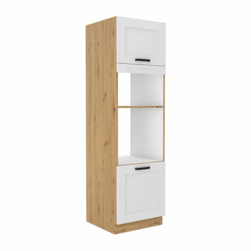Magas szekrény sütőhöz és mikrohullámú sütőhöz, fehér/artisan tölgy, LULA 60 DPM-210 2F , Fehér , MDF