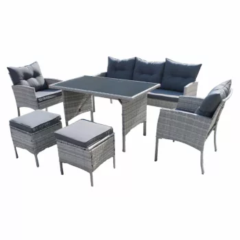   Kerti rattan szett, világosszürke, LALEN , Szürke , Rattan