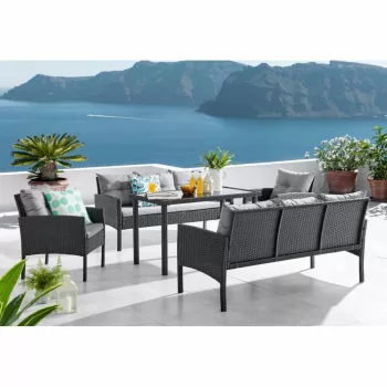   Kerti 5 részes rattan szett, fekete/szürke, LERON , Szürke , Rattan